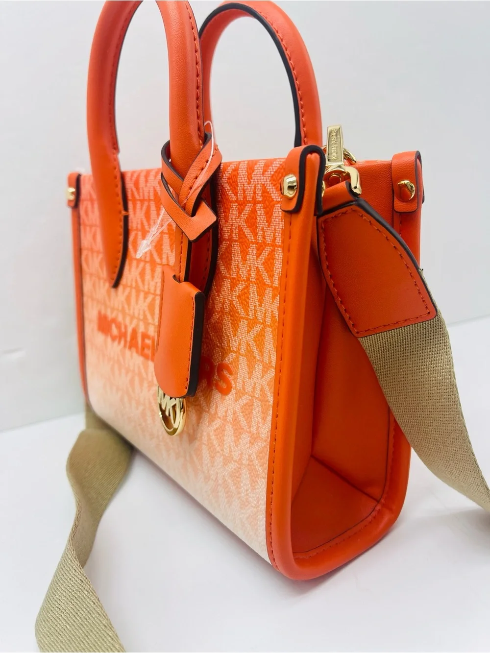 Michael Kors Mirella Extra-Sm Ombré Logo Crossbody XBODY Shopper Bag Poppy  NWT
